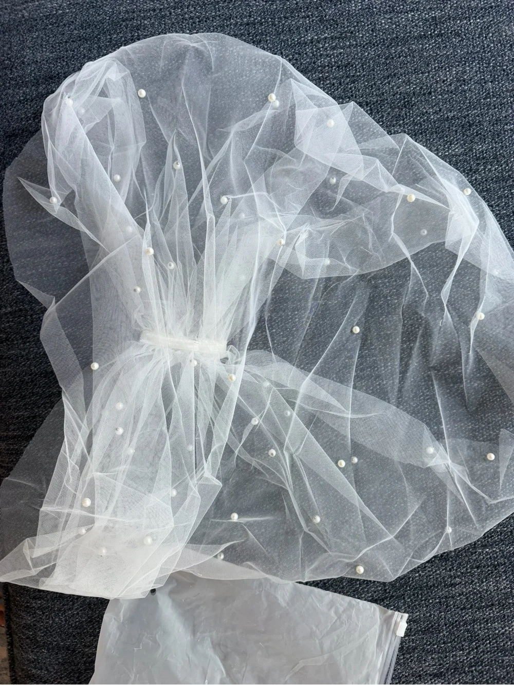 White Pearl-Embellished Bridal shawl Veil